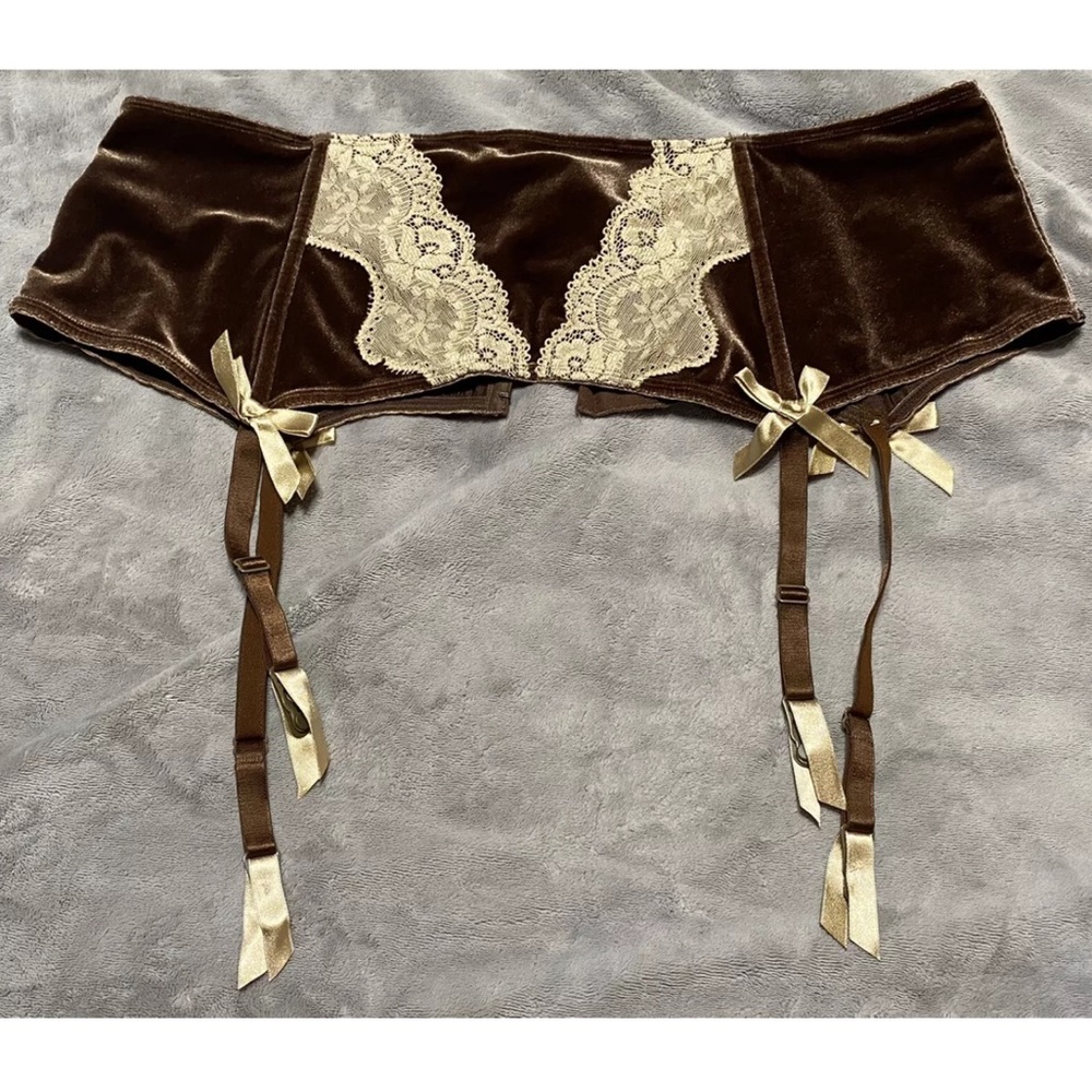 NEW Lane Bryant Sz 22/24 Brown & Tan Velvet & Lace Garter Belt Hot Sexy Retro!